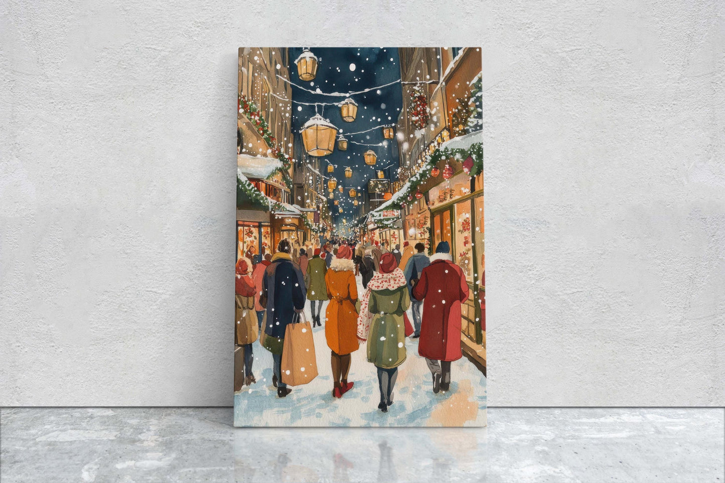 Vintage Christmas Canvas, Christmas Shopping, Christmas Village