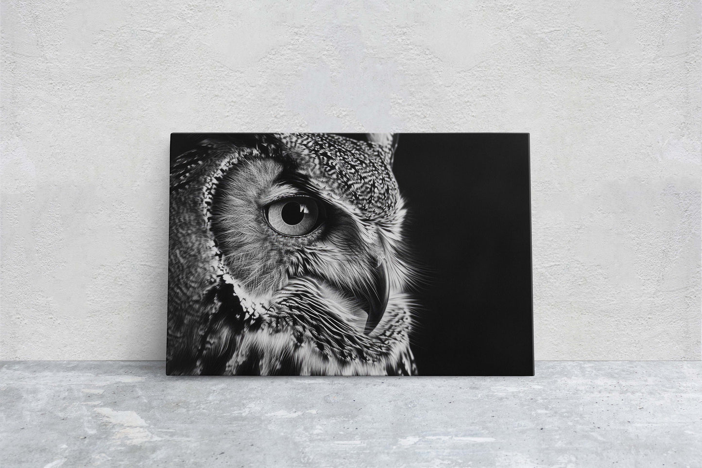 Black and White Owl, Owl Picture, Cabin Decor, Mountain Home Art, Framed Canvas, Owl Painting, Neutral Color, Bird Photo, Owl Photography