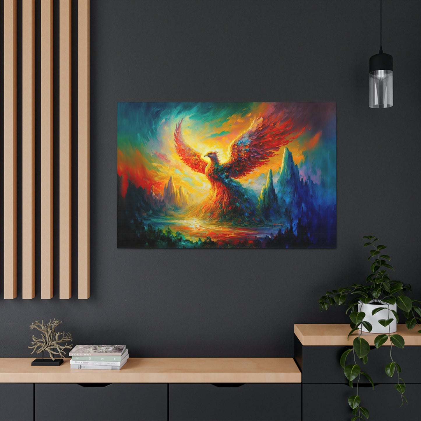 Phoenix Bird Colorful Canvas Art Ready To Hang Large Print, Oil Painting, Fantasy, Mythical Creature, Mythology, Fire Bird, Dramatic