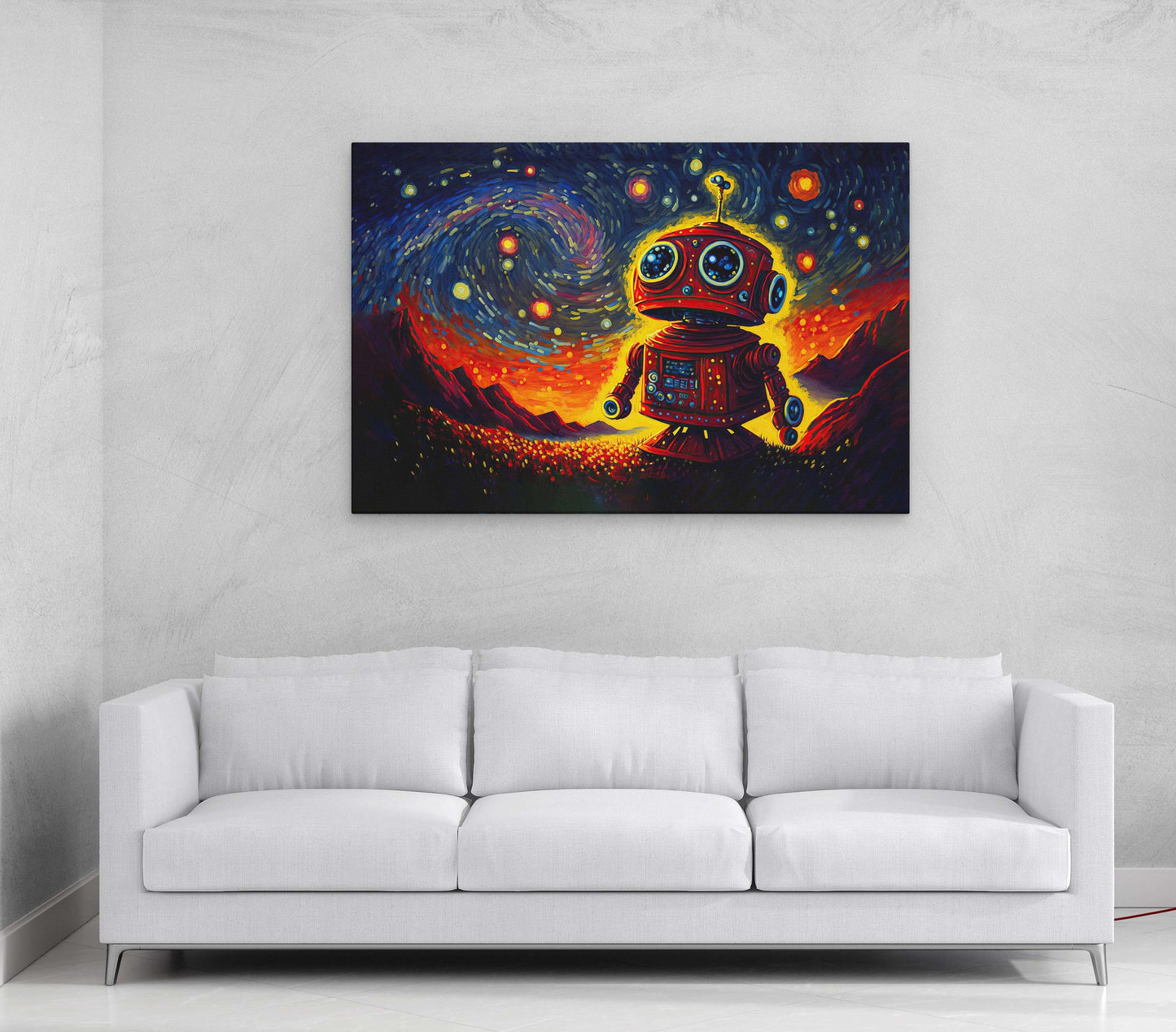 Starry Night Red Robot Canvas Art Ready To Hang