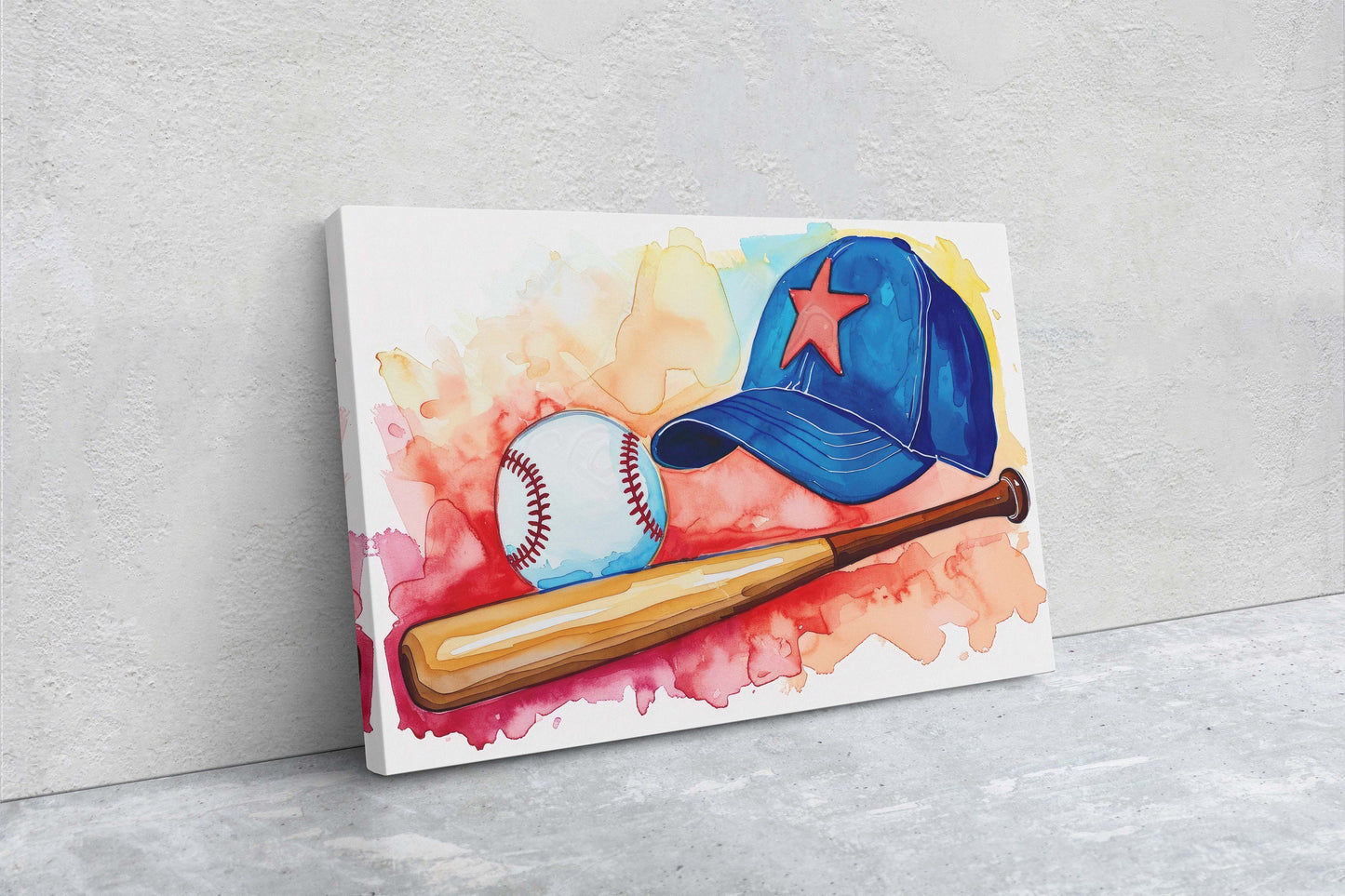 Watercolor Baseball, Baseball Painting, Baseball Bat, Original Art, Sport Lover, Kids Room, Boys Room