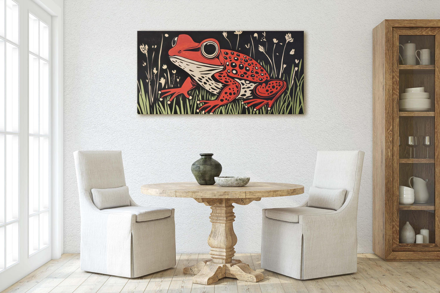 Red Frog Painting, Scandinavian Art, Contemporary Decor, Modern Design