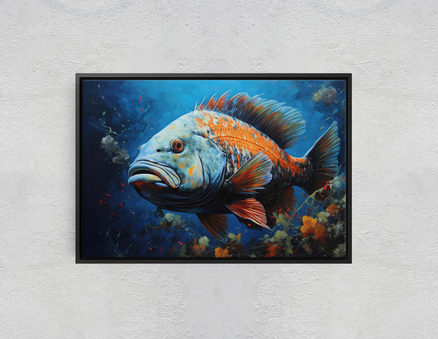 Fish Painting, Canvas Wall Art, Abstract Blue Sea Painting, Boho Wall Décor, Custom Painting, Home Decor,Large Original,Framed Canvas