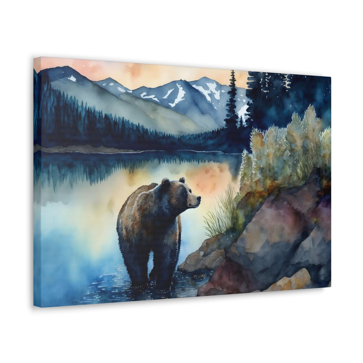 Bear in the Mountains Watercolor stretched Canvas
