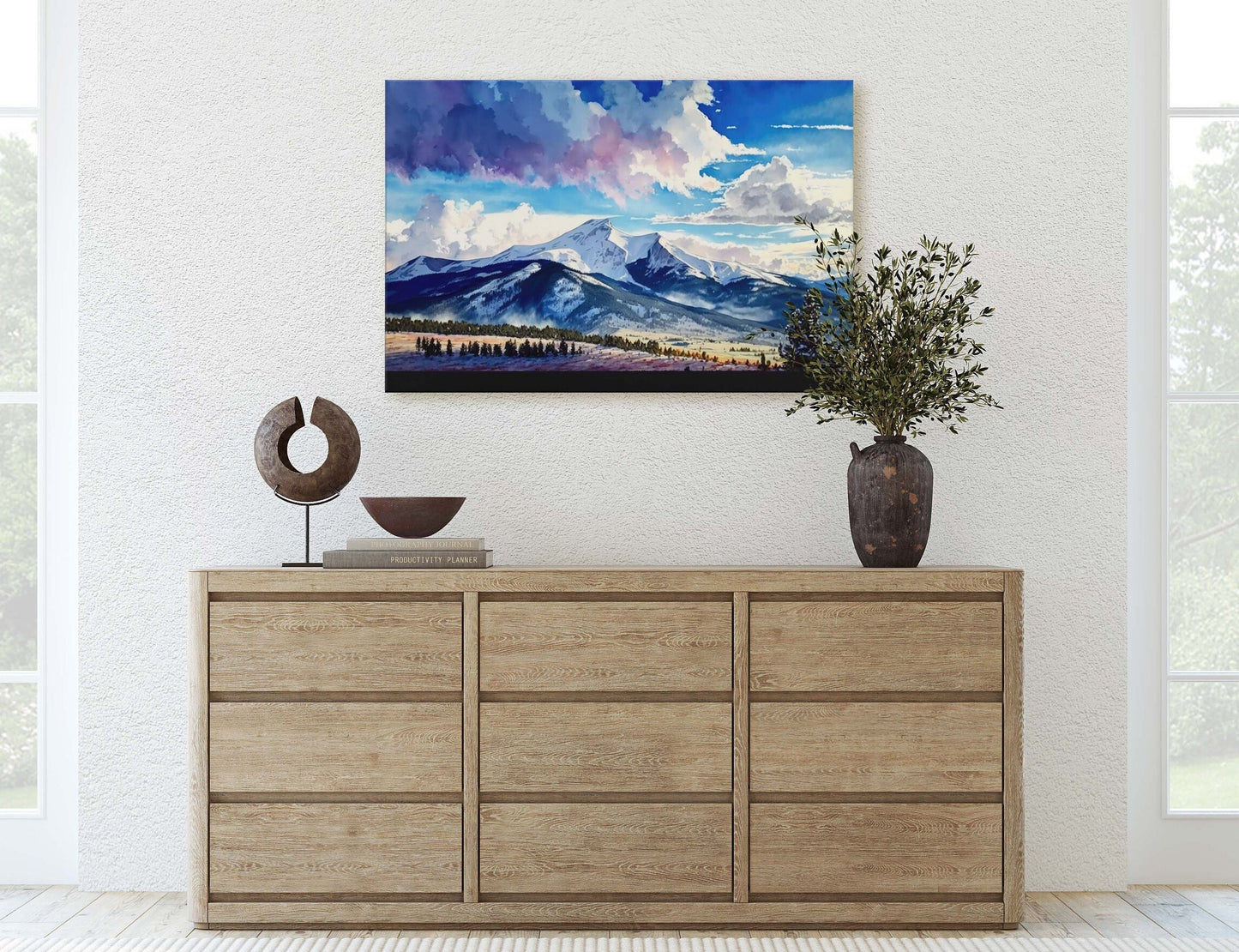 Big Sky Montana, Canvas Art, Ready To Hang, Large Print, Landscape Painting, Dramatic Landscape, Mountain Range, Blue sky mountain,