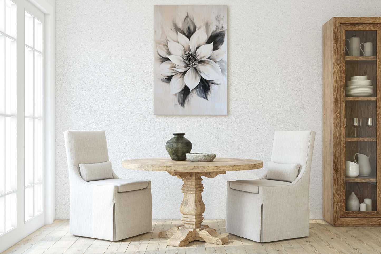 Black And White Flower, Flower Painting, Neutral Tones, Black White