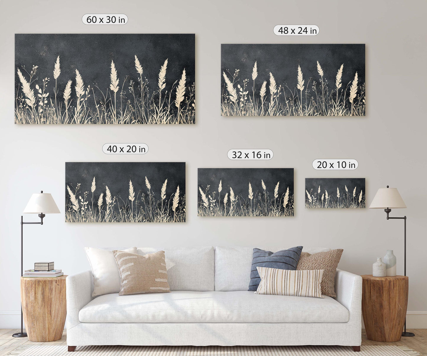 Grass Field Painting, Light and Dark, Tall Grass Print, Black and White