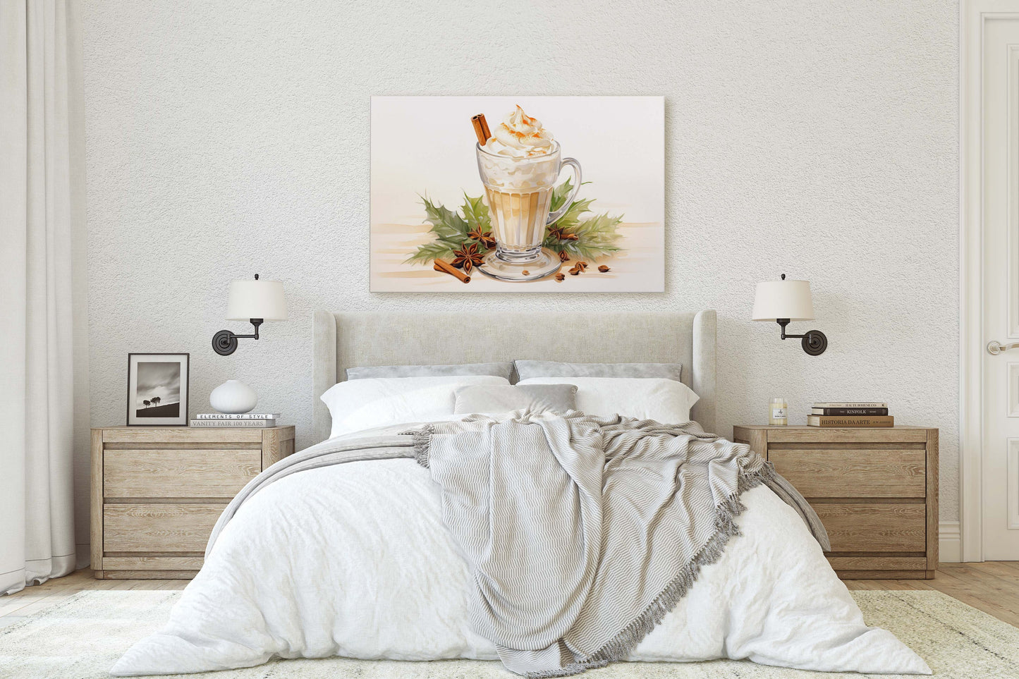 Eggnog Painting, Christmas Nog, Food Decor, Kitchen Art, Framed Canvas, Festive Decor
