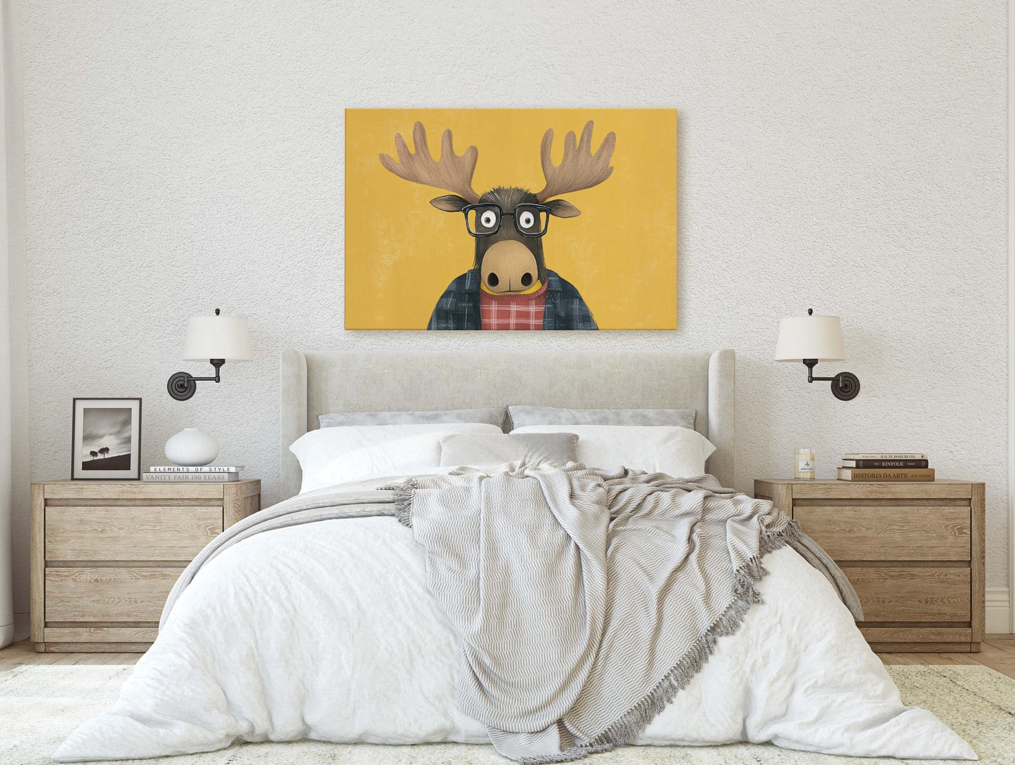 Hipster Moose, Pop Art, Street Art, Graffiti Painting, Animal Sunglasses, Yellow, Fun Quirky, Large Art Print, Kids Room, Boys Room