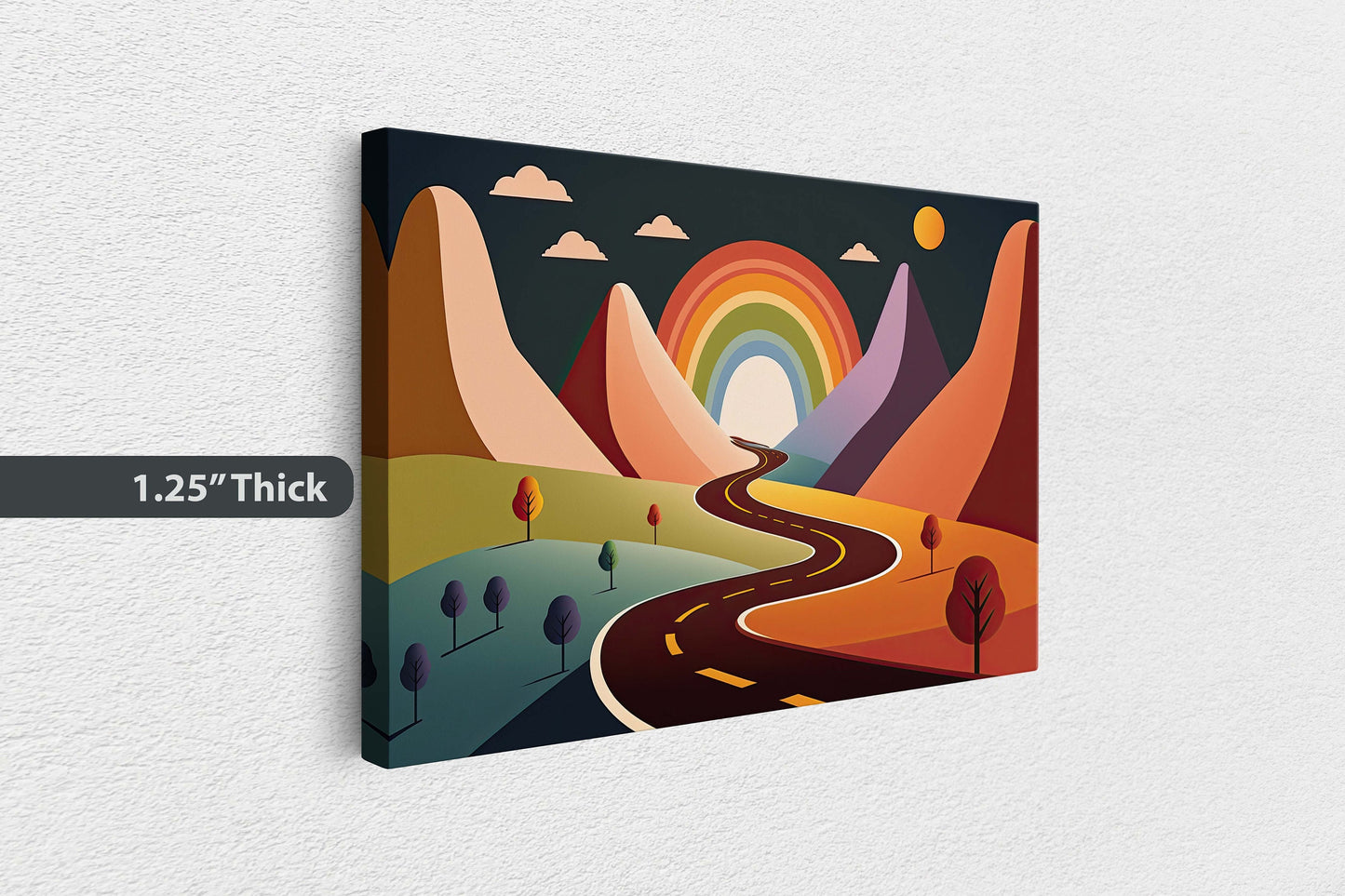 Rainbow Road, Colorful mountain, Minimalist, Canvas Art Large Print, Oil Painting, Landscape, Cartoon, Bold Illustration, Joyful