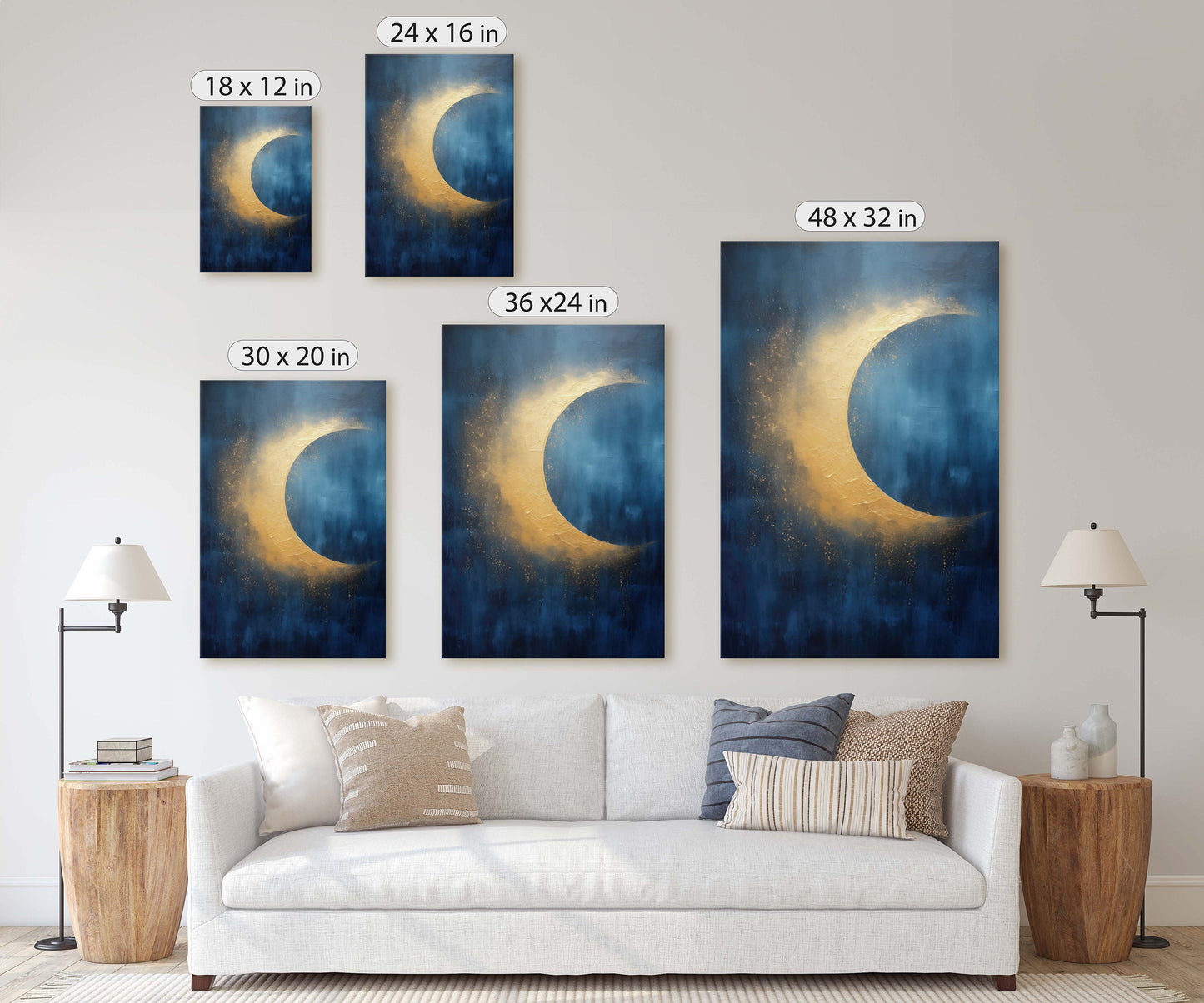Gold Moon on Indigo, Moon Painting, Minimalist Art, Circle Indigo, Maximalist Art, Contemporary Decor, Celestial Art, Space Decor, Night Sky