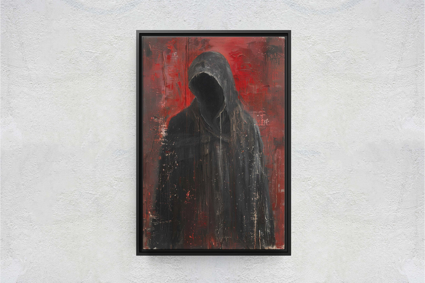 Figure of Death, Dark Robed Figure, Creepy Painting, Gothic Art, Dark Academia, Victorian Art, Red Decor