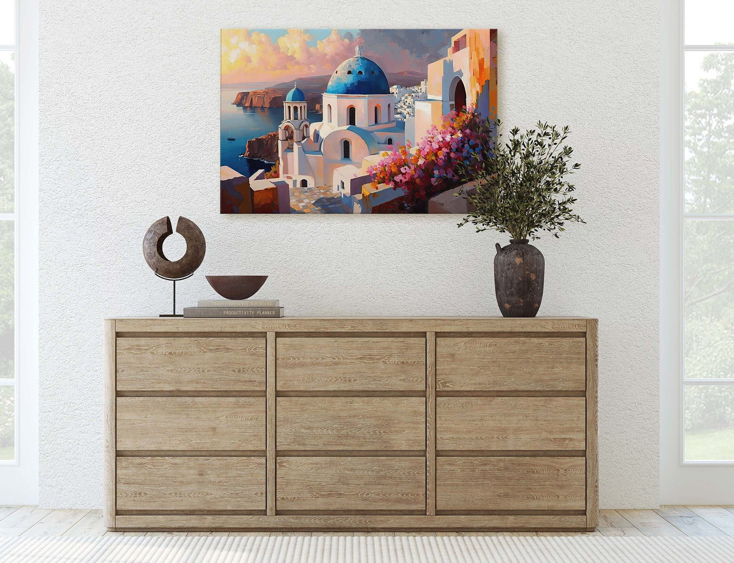 Santorini Thira, Greece, Canvas Art print, Landscape Painting, Vibrant colors, Thera, Island Art, Firostefani village