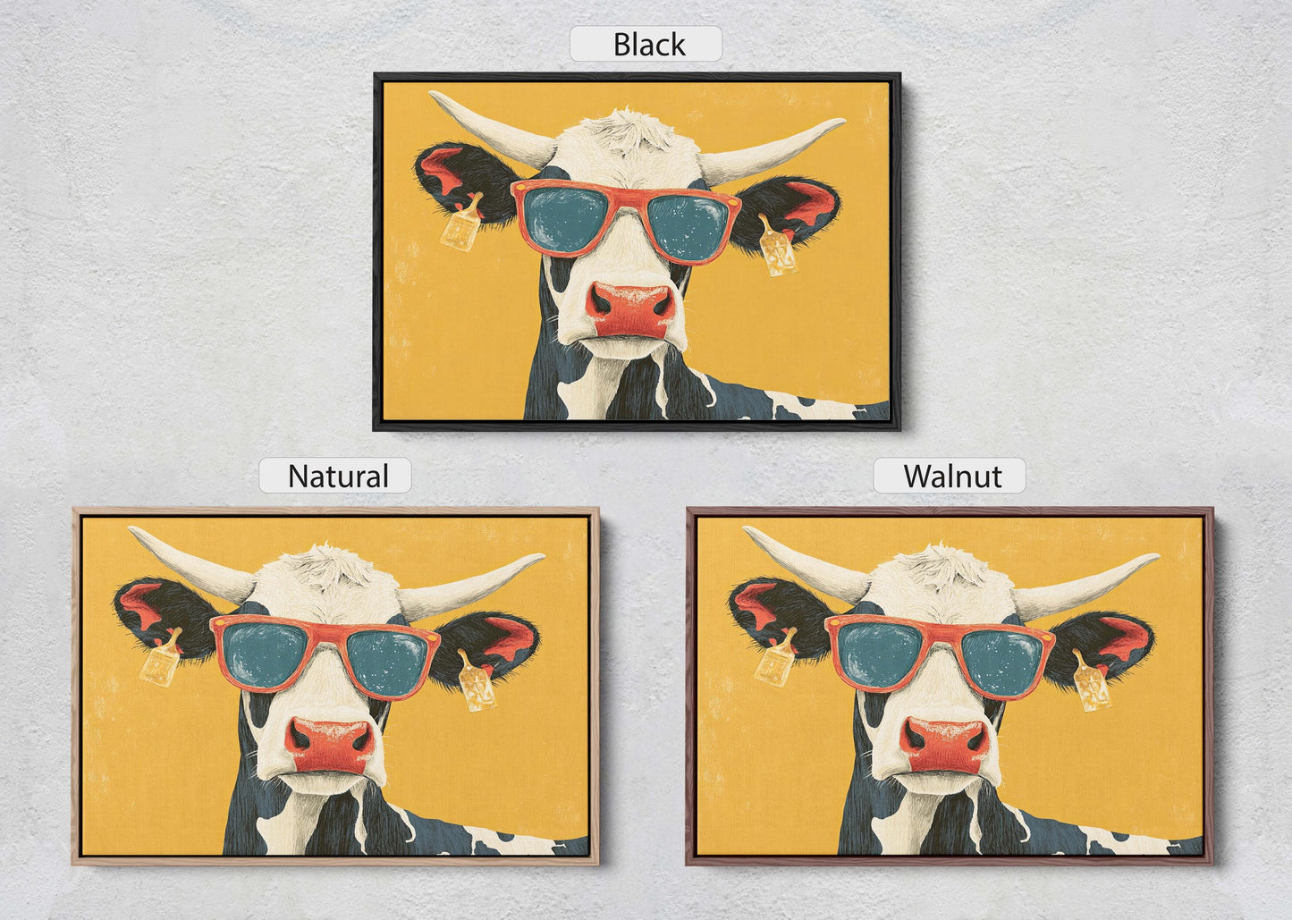 Hipster Cow, Pop Art, Street Art, Graffiti Painting, Animal Sunglasses, Yellow, Fun Quirky, Large Art Print, Kids Room, Boys Room