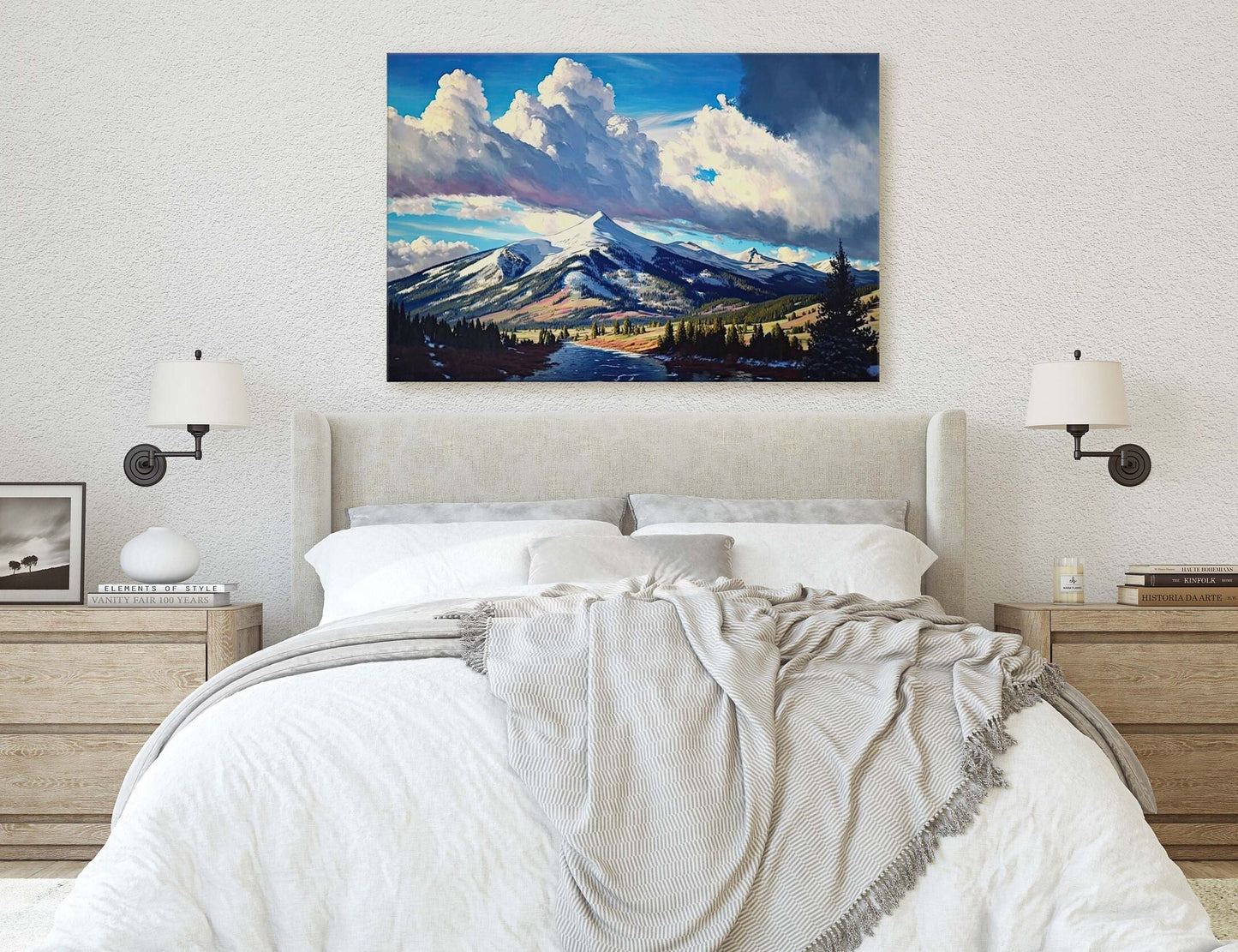 Big Sky Montana, Canvas Art, Ready To Hang, Large Print, Landscape Painting, Dramatic Landscape, Mountain Range, Blue sky mountain,