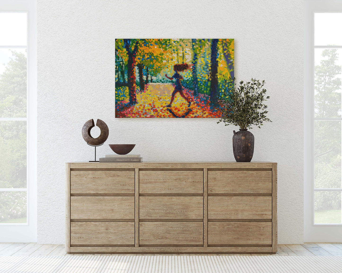 Running Painting,Park Art, Pointillism, Womens Sports, Girls Sports, Track and Field, Athlete Art, Sports Decor,Women Track