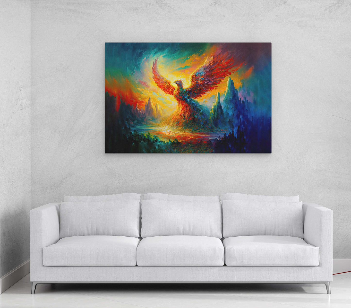 Phoenix Bird Colorful Canvas Art Ready To Hang Large Print, Oil Painting, Fantasy, Mythical Creature, Mythology, Fire Bird, Dramatic