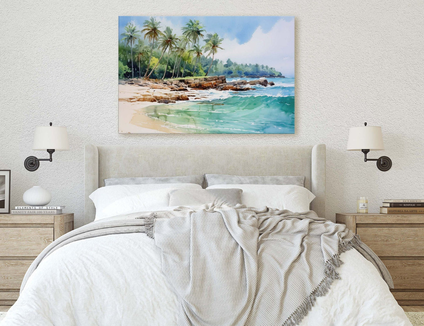 Ocean Beach On Canvas, Beautiful water, watercolor, Framed Canvas, Hawaii
