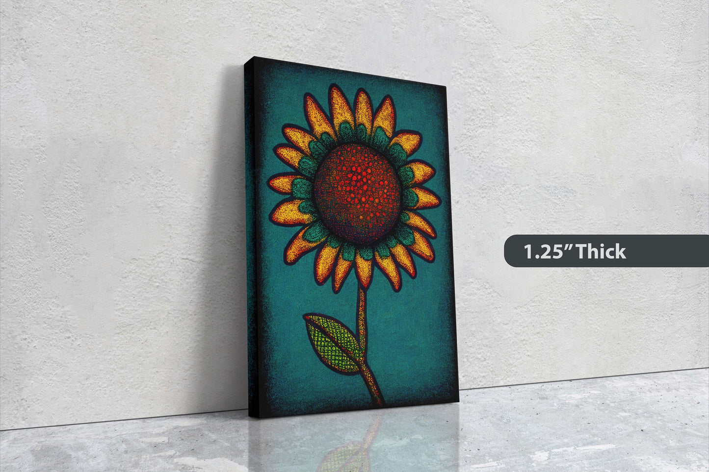 Sunflower, Abstract, Pointillism, Flower Decor, Large Canvas Print, Ready To hang, Farmhouse, Farm, Vertical Print, Modern Art, Contemporary