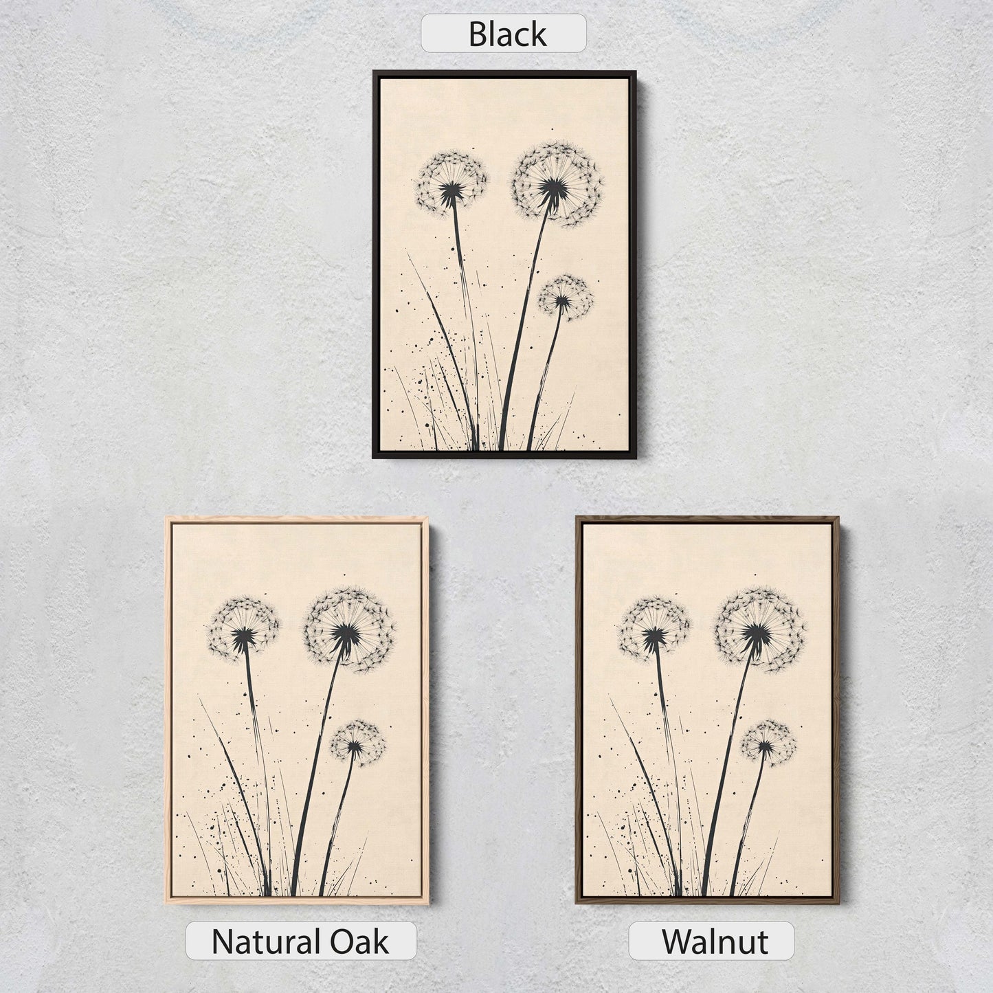 Minimalist Dandelion, Dandelion Print, Black and White, Cream, Neutral Colors