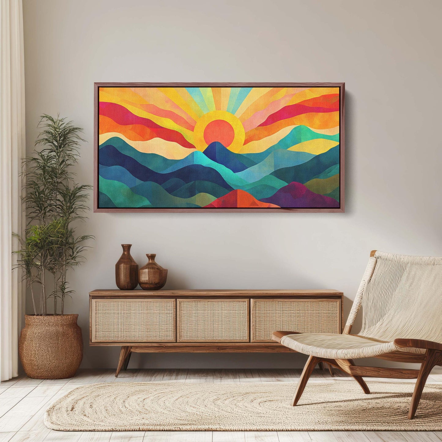 Sunshine Mountain, Canvas Print, Sunset Decor, Flat Art, Vibrant Color, Bold Art, Abstract, Mid Century Modern, Scandinavian Print