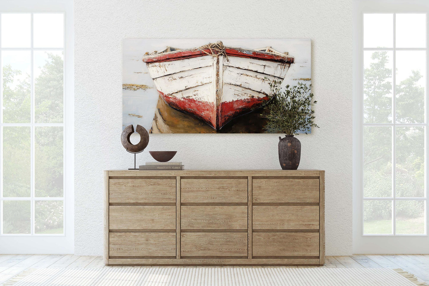 Red Boat, Beach House, Ship Art, Coastal Art, Vacation Home, Nautical Art