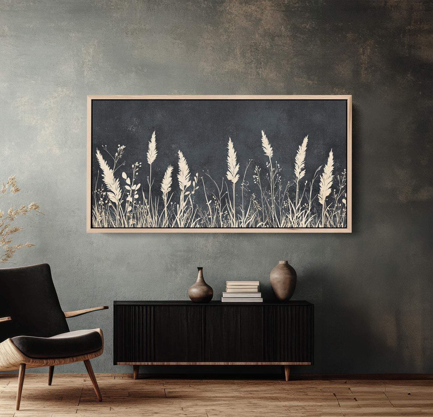 Grass Field Painting, Light and Dark, Tall Grass Print, Black and White