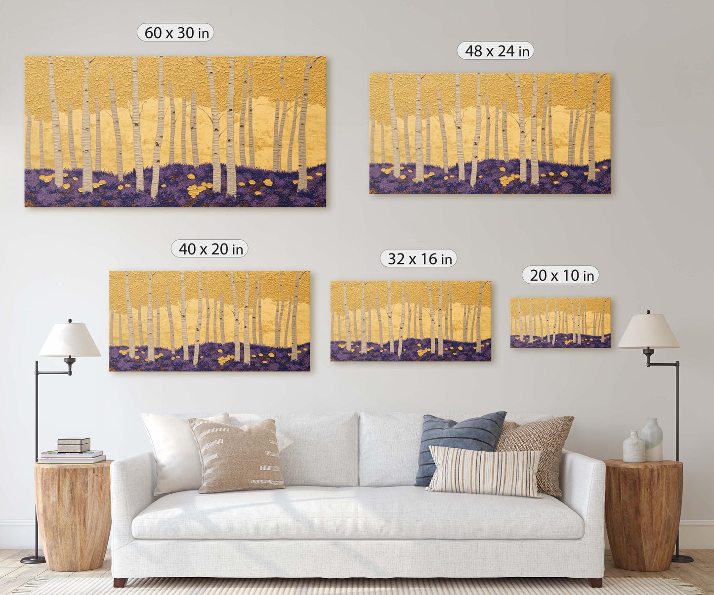 Abstract Aspen Trees, Trees on Canvas, Autumn Forest, Yellow Gold, Framed Canvas