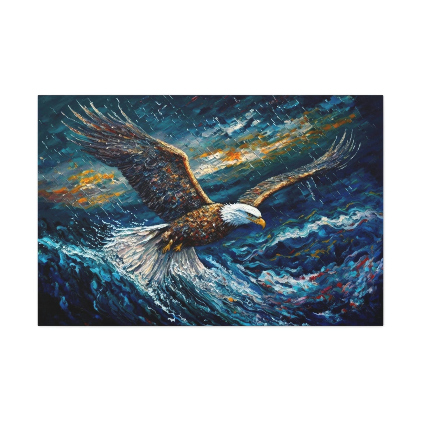 Bald Eagle Canvas Art Ready To Hang Large Print, Oil Painting, Colorful, Americana