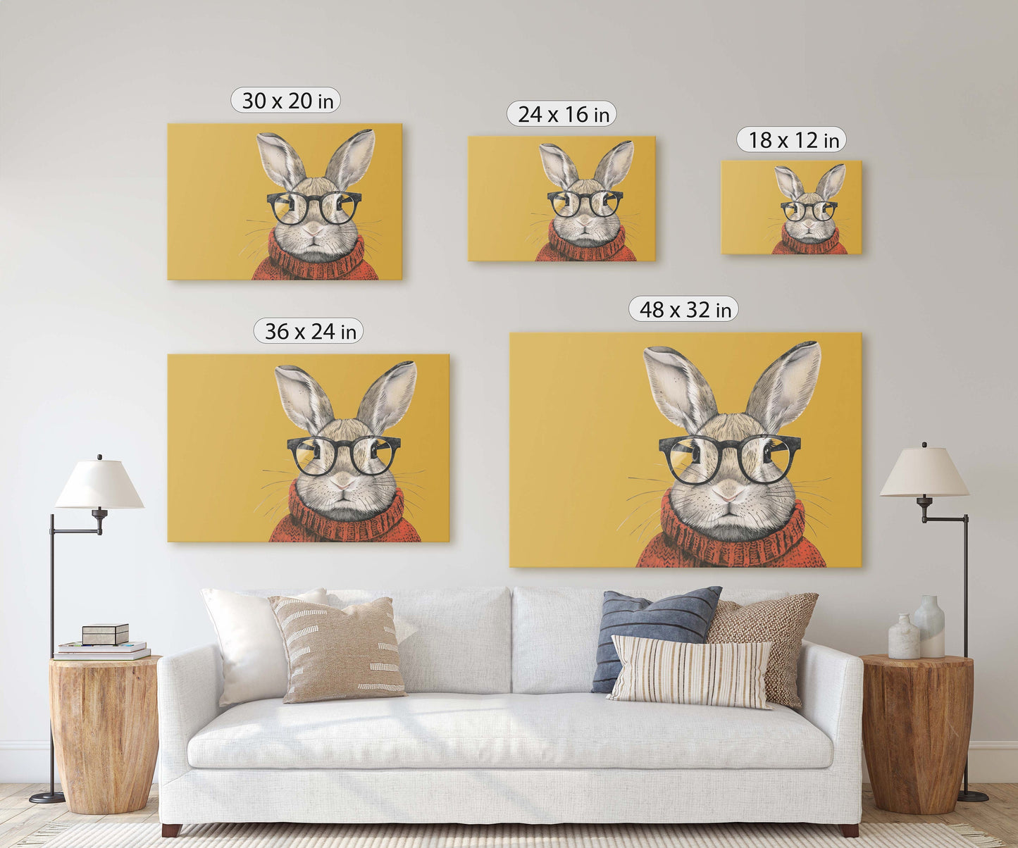 Hipster Rabbit, Pop Art, Street Art, Graffiti Painting, Animal Sunglasses, Orange Blue, Fun Quirky, Large Art Print, Kids Room, Bunny Art