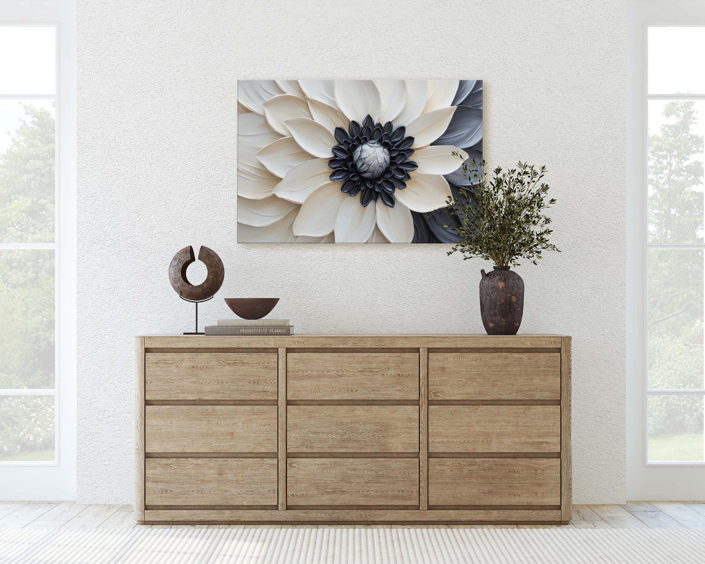 Flower Painting, Black White Floral, Contemporary Art