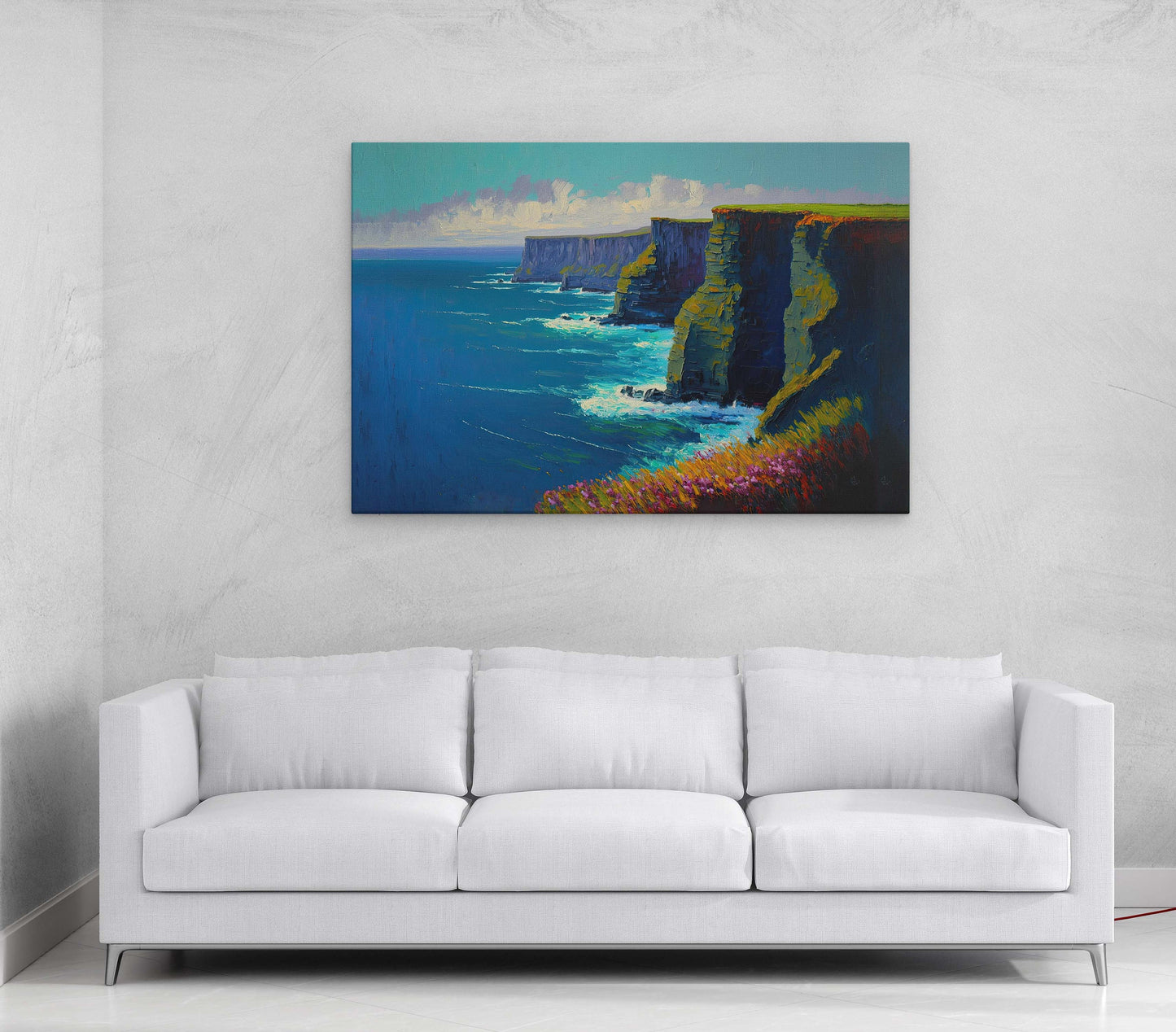 Cliff Ocean Side Canvas Art Ready To Hang Large Print, Oil Painting, Landscape