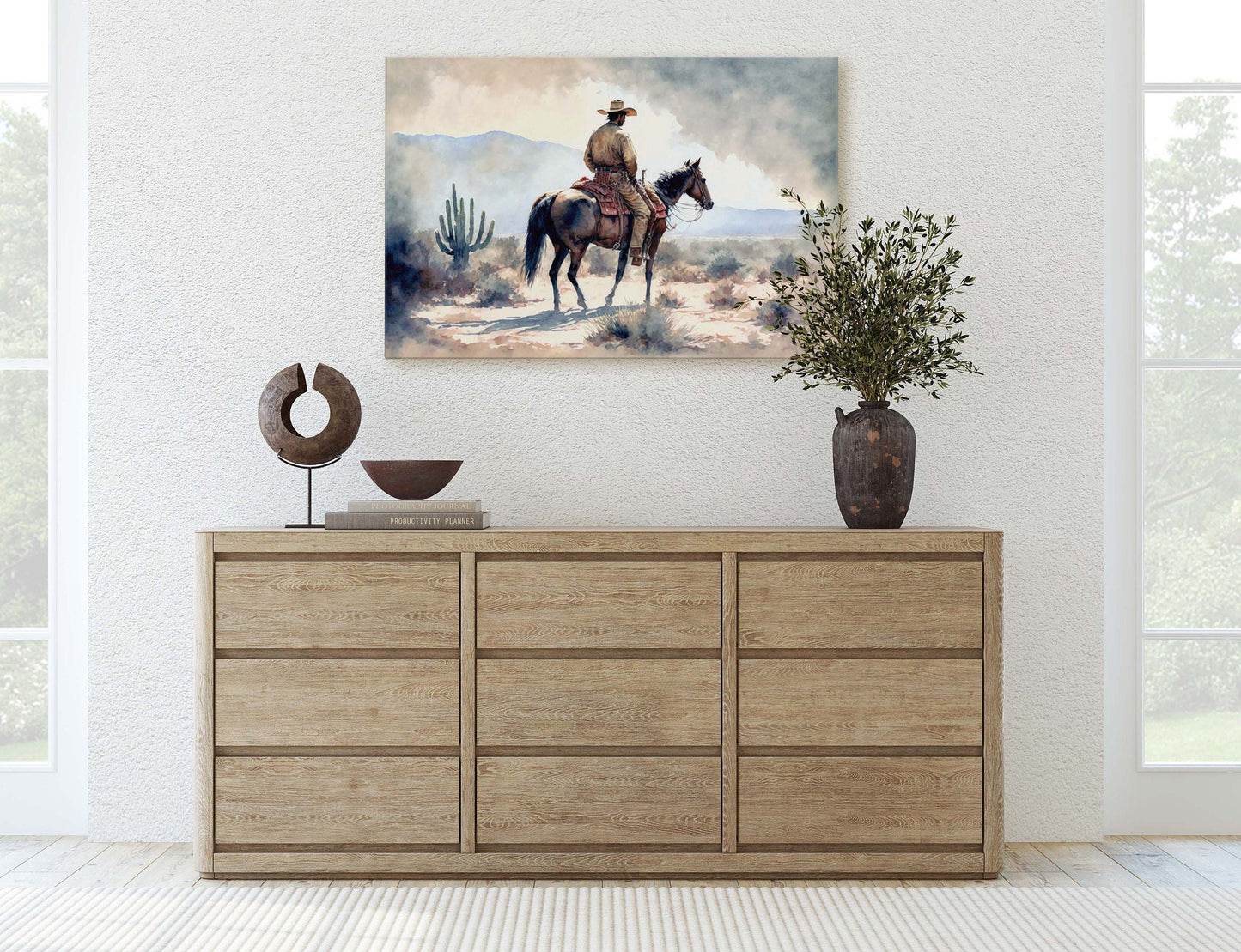 Watercolor Cowboy Canvas Art Ready To Hang Large Print, Old West, Horse