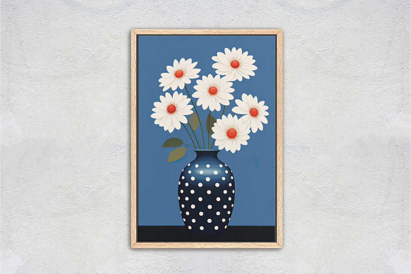 Flower Vase Painting, Contemporary Blue, White Floral Art, Framed Canvas, Large Art Print, Vertical Portrait, Indigo and White, Modern