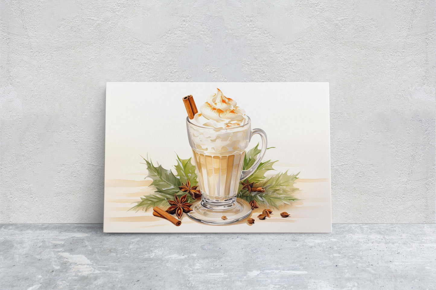 Eggnog Painting, Christmas Nog, Food Decor, Kitchen Art, Framed Canvas, Festive Decor