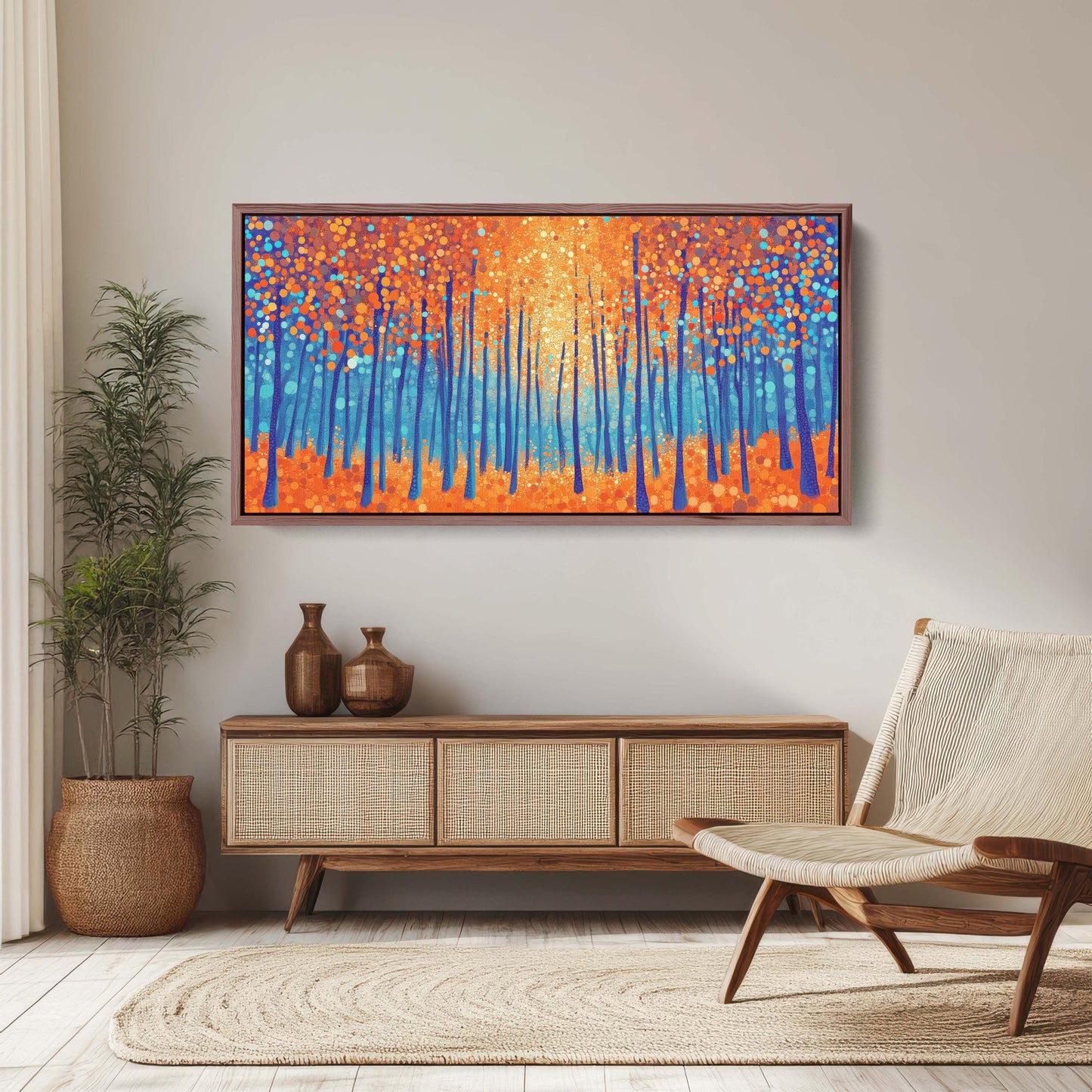Pointillism Autumn, Fall on Canvas, Abstract Aspen Trees, Framed Canvas