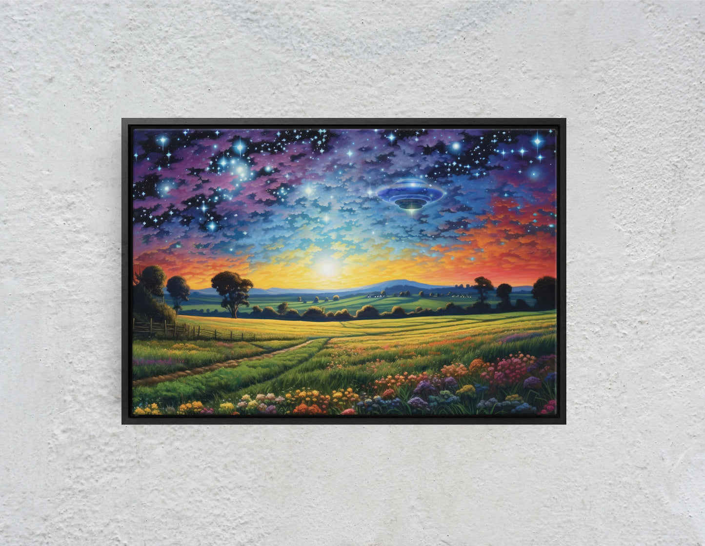 Hidden UFO on Canvas, Subtle UFO Art, Alien Painting, Spaceship Print, Area 51 Print, Flying Saucer, Sci fi art, I want to Believe