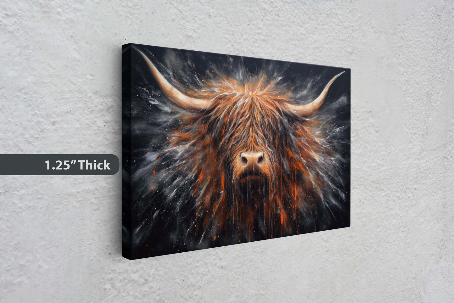 Highland Cow, Scottish Cow, Scotland Cattle, Long-haired cow, Rustic Farmhouse, Farm Animal, Barn Decor, Canvas Art Print, Abstract Painting