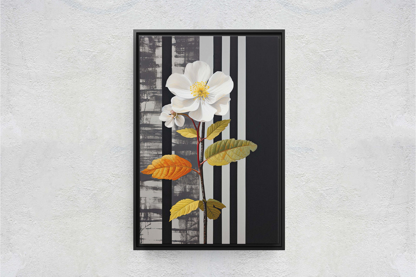 Flower Painting, Black and White, Contemporary Art, Modern Picture, Framed Canvas, Large Art Print, Farmhouse, Barn Decor
