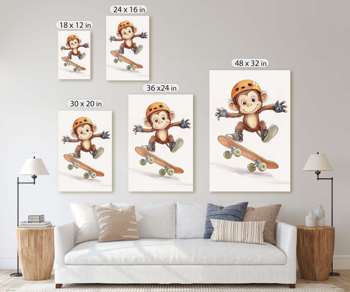 Monkey Skateboard, Kids Room, Boys Room, Girls Room, Play Room