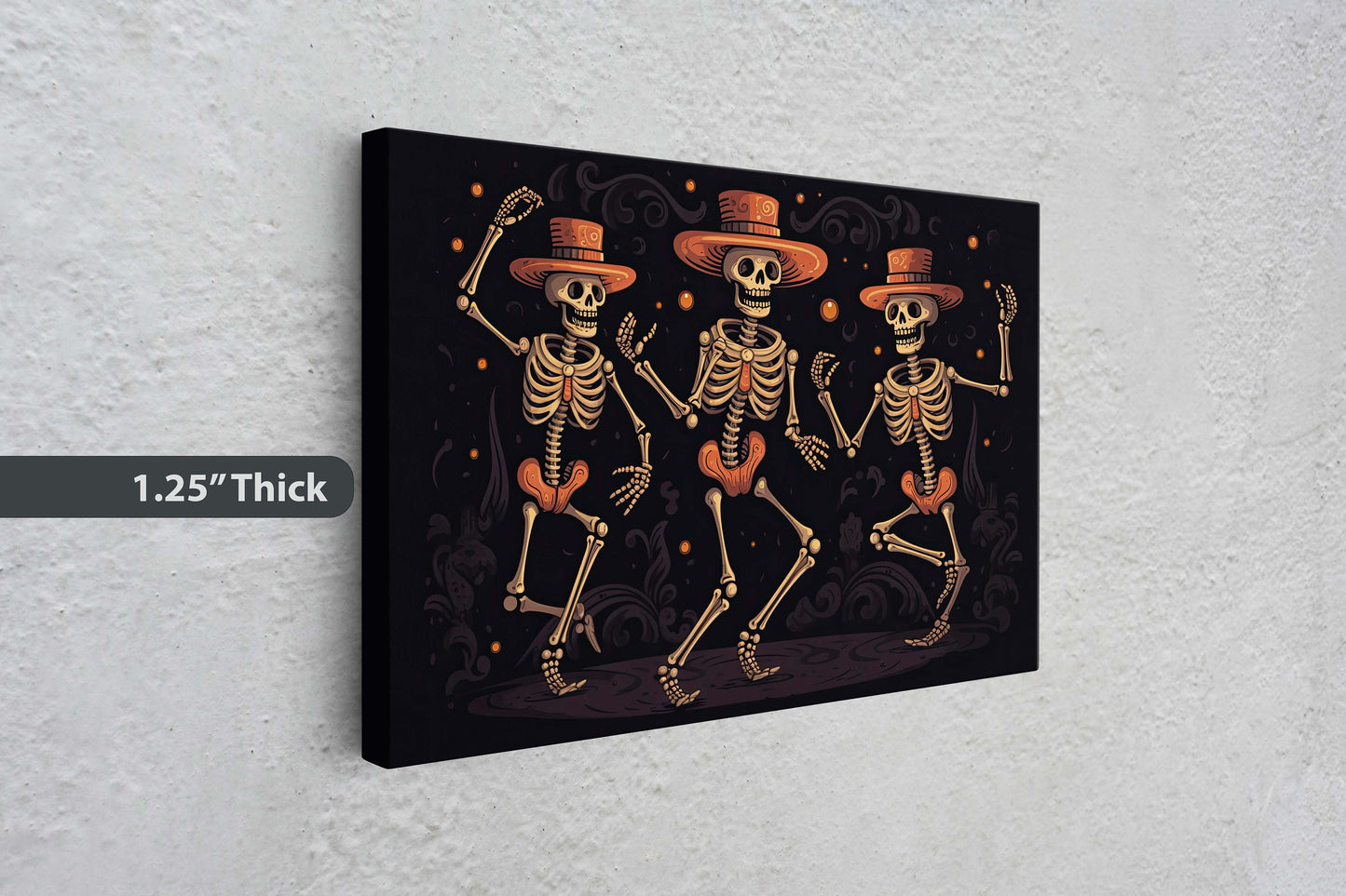 Dancing Skeletons On Canvas, Spooky Decor, Halloween Art, Day of the Dead, Cute Gothic, Macabre Art, Framed Canvas