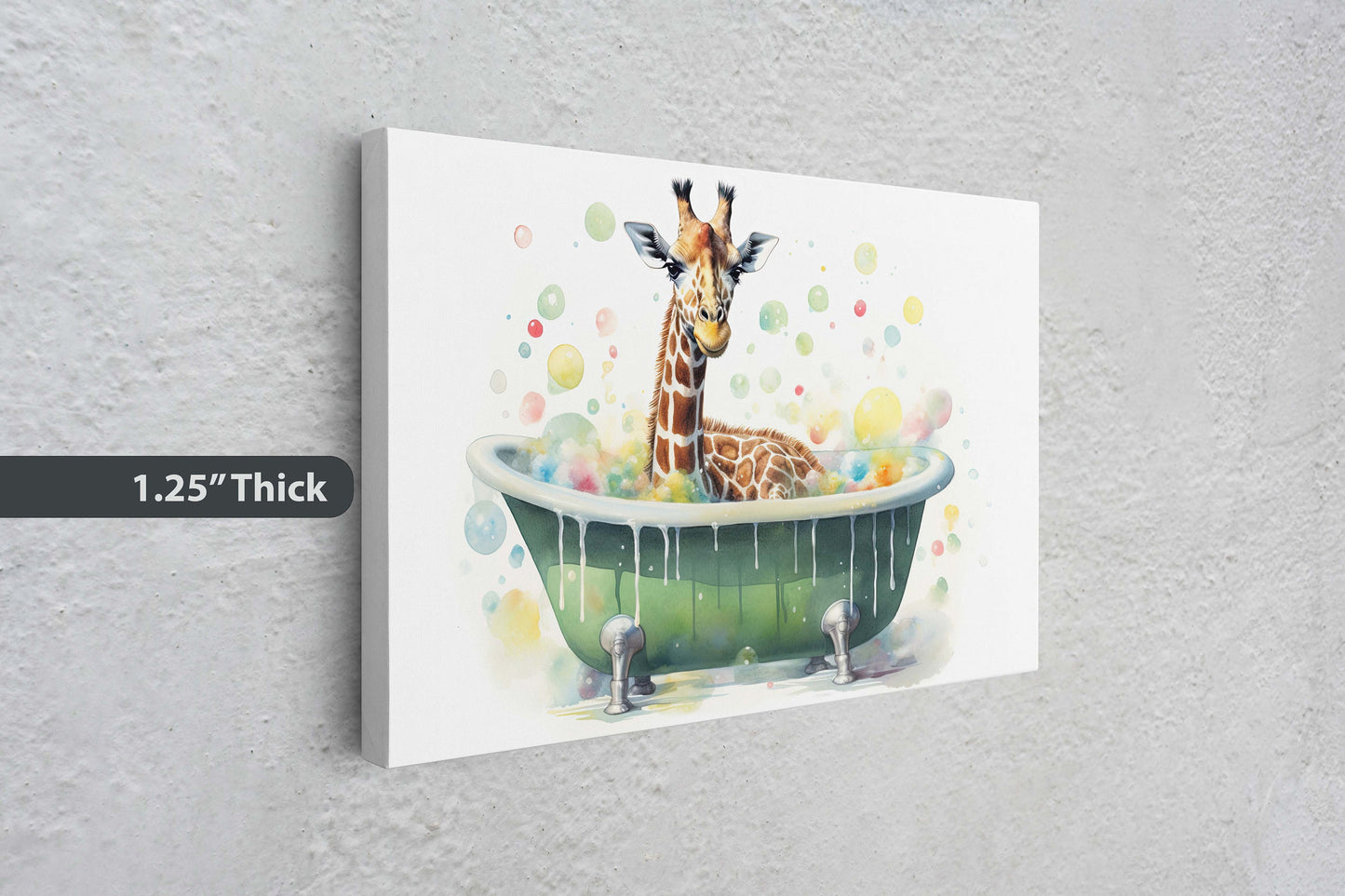 Giraffe Bath, Giraffe in Bathtub, Bathroom Decor, Kids Bath, Powder room, Fun Art, Cute Giraffe Elephant, Bath time Art, Silly Decor