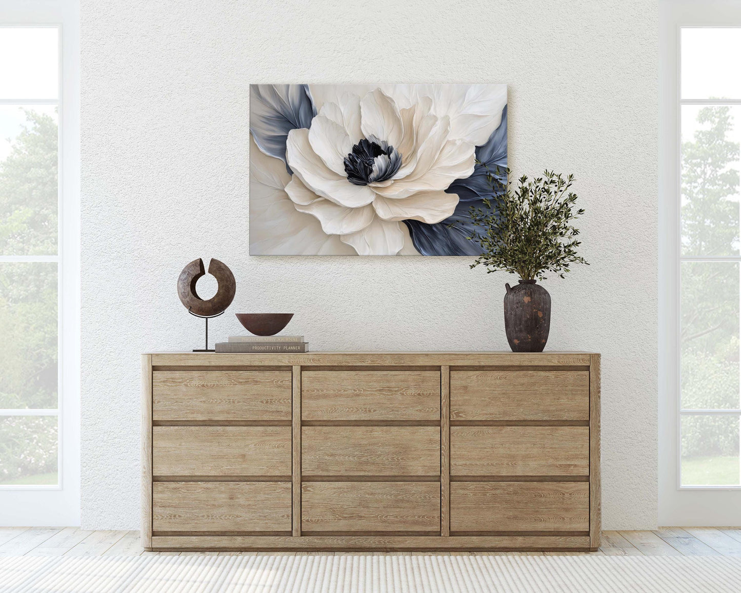 Flower Painting, Black White Floral, Contemporary Art