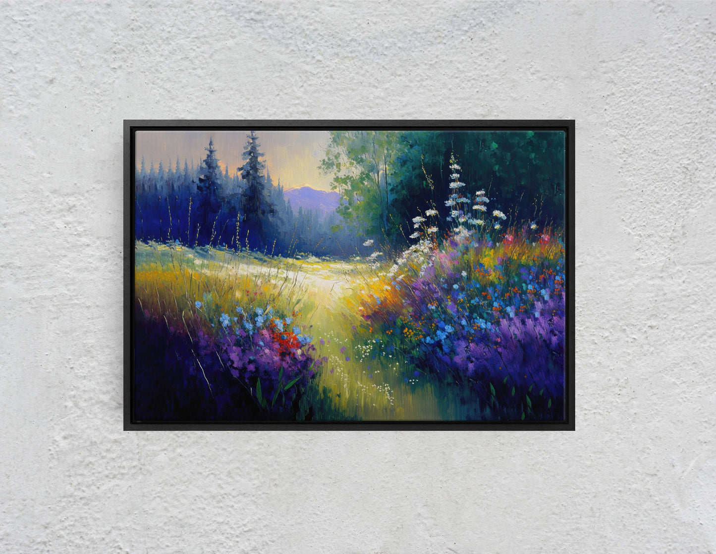 Flower Meadow Canvas Art Ready To Hang Large Print, Oil Painting, Landscape