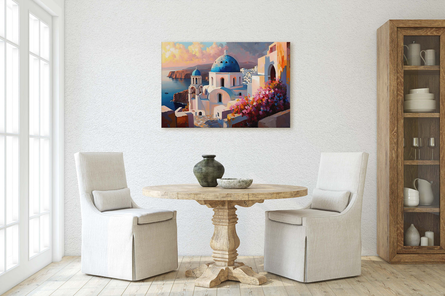 Santorini Thira, Greece, Canvas Art print, Landscape Painting, Vibrant colors, Thera, Island Art, Firostefani village