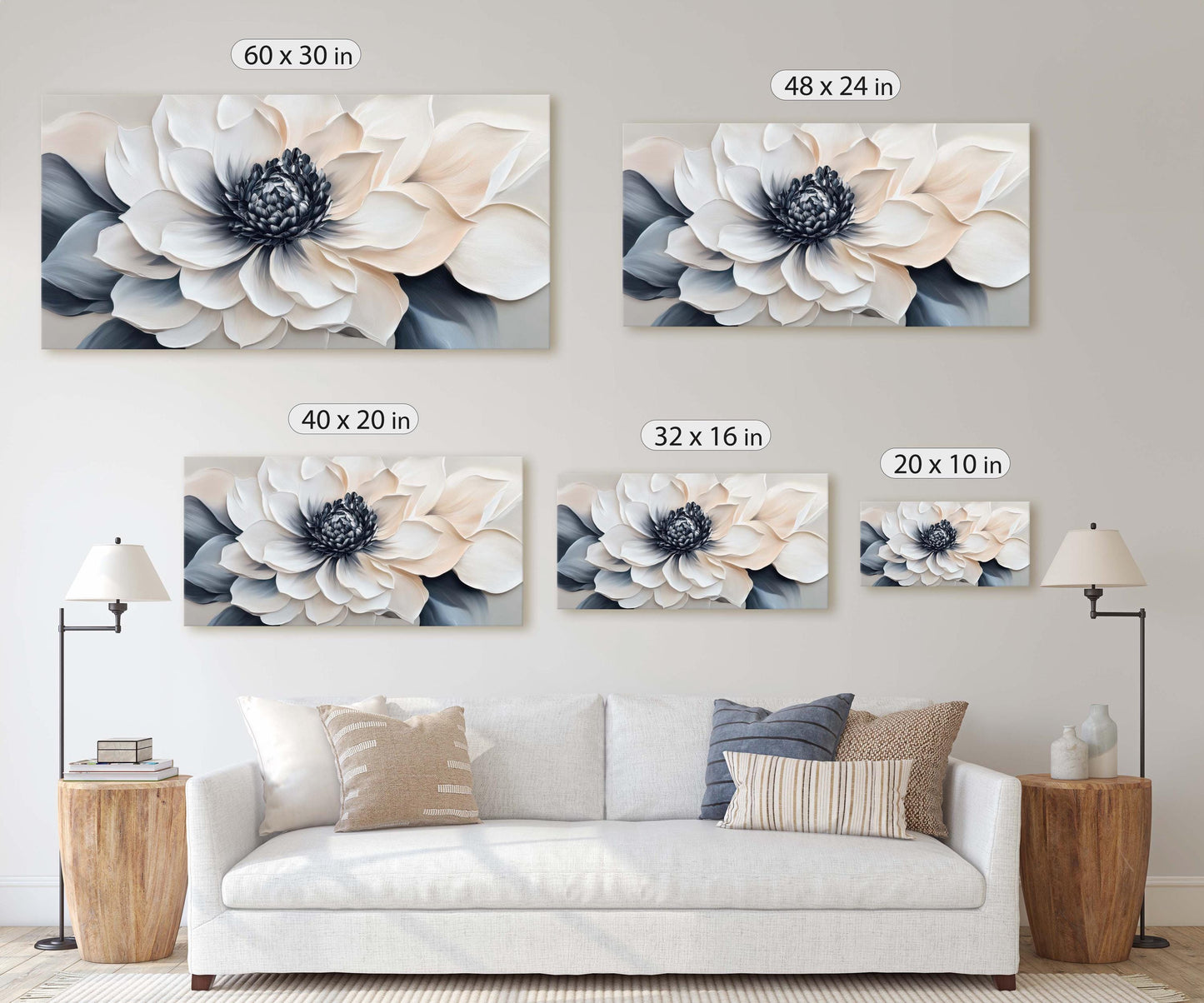 Black White Flower, Neutral Tones, Flower Painting