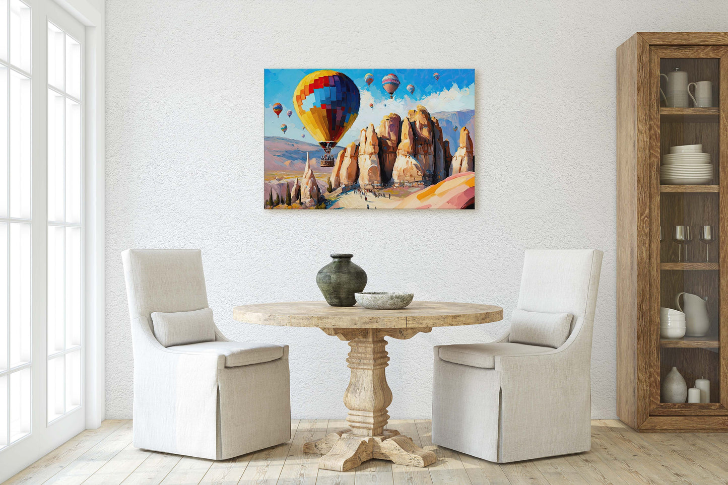 Cappadocia Turkey, Hot Air Balloons,Canvas Art Large Print,Painting, Landscape, Rock Spire, Cliff Art, Bright, Vivid, Colorful