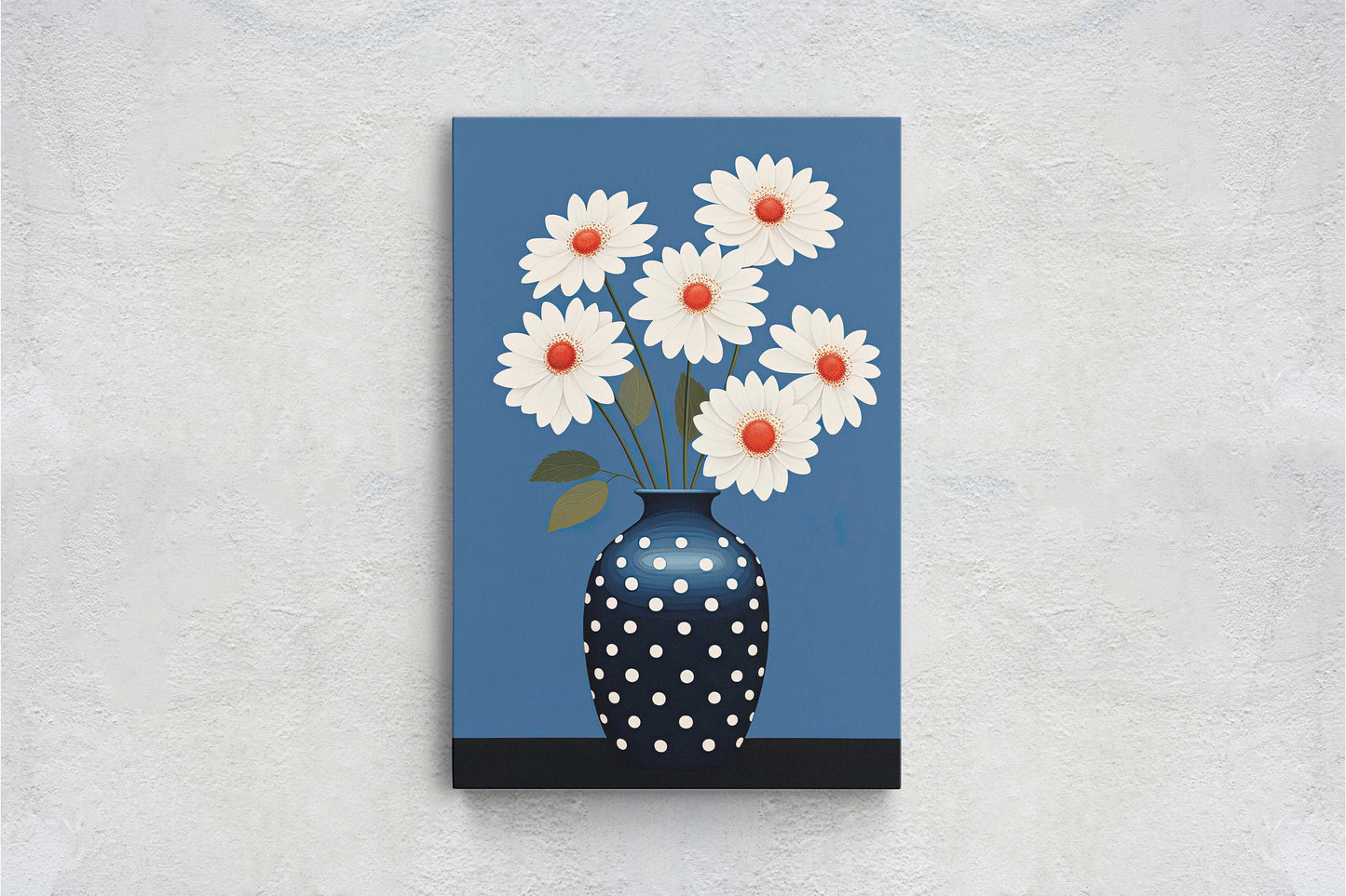 Flower Vase Painting, Contemporary Blue, White Floral Art, Framed Canvas, Large Art Print, Vertical Portrait, Indigo and White, Modern
