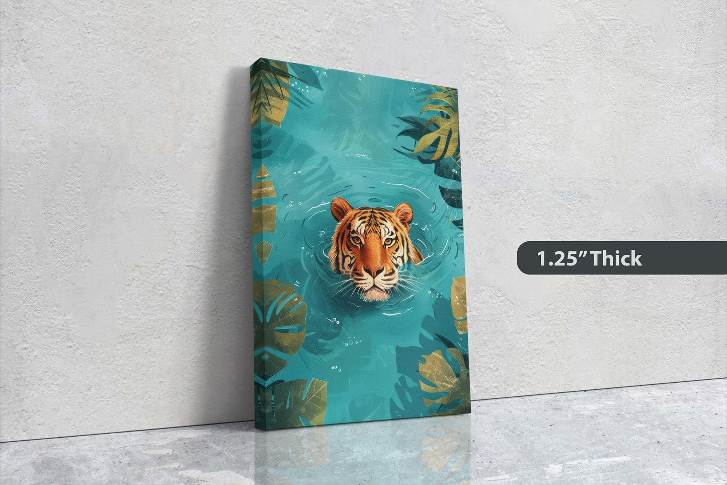Tiger in Water, Big Cat Art, Framed Canvas, Large Art Print, Tropical Decor, Rainforest Print, Jungle Art
