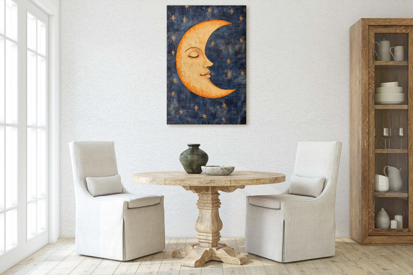 Vintage Moon Sleeping, Moon Face Painting, Retro Art, Moon in Sky
